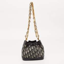 Pre Owned Dior Navy Blue Oblique Canvas and Leather Mini Bucket Bag