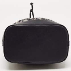 Pre Owned Dior Navy Blue Oblique Canvas and Leather Mini Bucket Bag