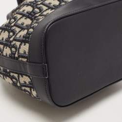 Pre Owned Dior Navy Blue Oblique Canvas and Leather Mini Bucket Bag