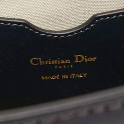 Pre Owned Dior Navy Blue Oblique Canvas and Leather Mini Tote