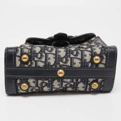 Pre Owned Dior Navy Blue Oblique Canvas and Leather Mini Tote