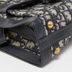 Pre Owned Dior Navy Blue Oblique Canvas and Leather Mini Tote