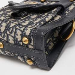 Pre Owned Dior Navy Blue Oblique Canvas and Leather Mini Tote