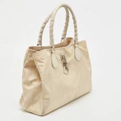 Pre Owned Dior Cream/White Oblique Nylon and Leather Lovely Tote