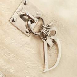 Pre Owned Dior Cream/White Oblique Nylon and Leather Lovely Tote