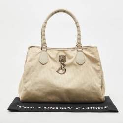 Pre Owned Dior Cream/White Oblique Nylon and Leather Lovely Tote