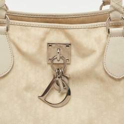Pre Owned Dior Cream/White Oblique Nylon and Leather Lovely Tote