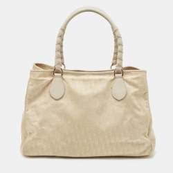 Pre Owned Dior Cream/White Oblique Nylon and Leather Lovely Tote
