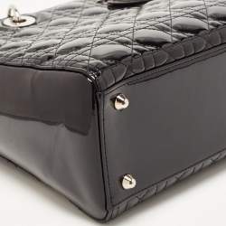 Pre Owned Dior Black Cannage Patent Leather Large Lady Dior Tote