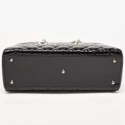 Pre Owned Dior Black Cannage Patent Leather Large Lady Dior Tote