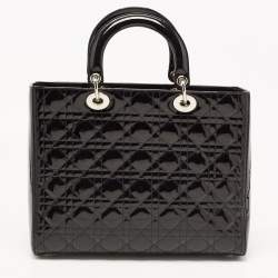 Pre Owned Dior Black Cannage Patent Leather Large Lady Dior Tote