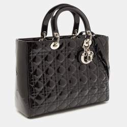 Pre Owned Dior Black Cannage Patent Leather Large Lady Dior Tote