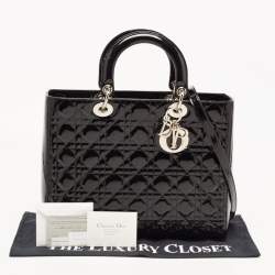 Pre Owned Dior Black Cannage Patent Leather Large Lady Dior Tote