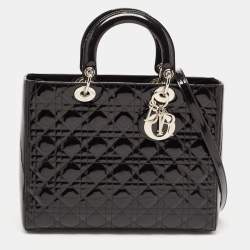 Pre Owned Dior Black Cannage Patent Leather Large Lady Dior Tote