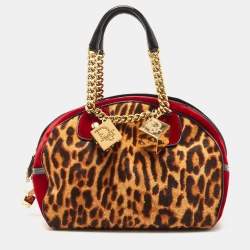 Christian Dior GAMBLER Leopard Fur Red DIOR Charm Clutch Pouch Handbag  Wallet