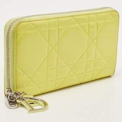 Pre Owned Dior Yellow Cannage Patent Leather Zipped Long Wallet