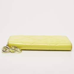 Pre Owned Dior Yellow Cannage Patent Leather Zipped Long Wallet