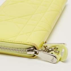 Pre Owned Dior Yellow Cannage Patent Leather Zipped Long Wallet