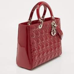 Pre Owned Dior Red Cannage Patent Leather Large Lady Dior Tote