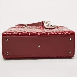 Pre Owned Dior Red Cannage Patent Leather Large Lady Dior Tote