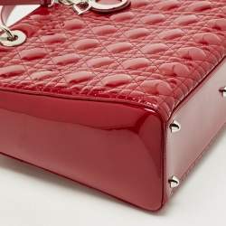 Pre Owned Dior Red Cannage Patent Leather Large Lady Dior Tote