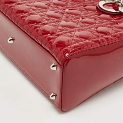 Pre Owned Dior Red Cannage Patent Leather Large Lady Dior Tote