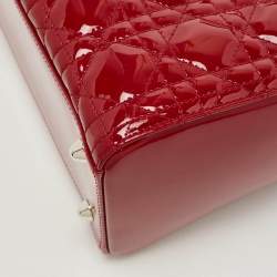 Pre Owned Dior Red Cannage Patent Leather Large Lady Dior Tote