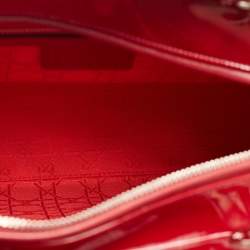 Pre Owned Dior Red Cannage Patent Leather Large Lady Dior Tote