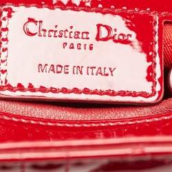 Pre Owned Dior Red Cannage Patent Leather Large Lady Dior Tote
