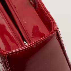 Pre Owned Dior Red Cannage Patent Leather Large Lady Dior Tote