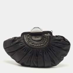 Pre Owned Dior Black Pleated Leather Frame Clutch
