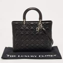 Pre Owned Dior Black Cannage Leather Large Lady Dior Tote