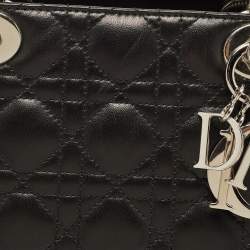 Pre Owned Dior Black Cannage Leather Large Lady Dior Tote