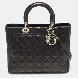 Pre Owned Dior Black Cannage Leather Large Lady Dior Tote