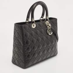 Pre Owned Dior Black Cannage Leather Large Lady Dior Tote