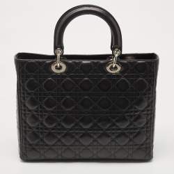 Pre Owned Dior Black Cannage Leather Large Lady Dior Tote