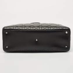 Pre Owned Dior Black Cannage Leather Large Lady Dior Tote