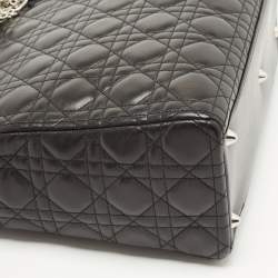 Pre Owned Dior Black Cannage Leather Large Lady Dior Tote