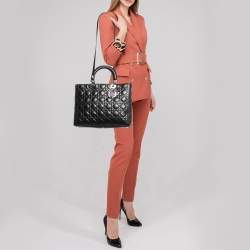 Pre Owned Dior Black Cannage Leather Large Lady Dior Tote