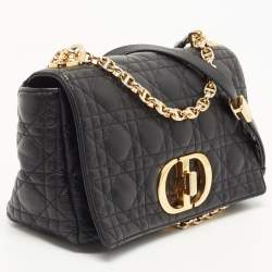 Pre Owned Dior Black Quilted Leather Medium Caro Shoulder Bag