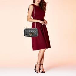 Pre Owned Dior Black Quilted Leather Medium Caro Shoulder Bag
