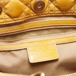 Pre Owned Dior Yellow Cannage Patent Leather Large Soft Lady Dior Shopping Tote