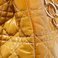 Pre Owned Dior Yellow Cannage Patent Leather Large Soft Lady Dior Shopping Tote