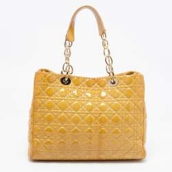 Pre Owned Dior Yellow Cannage Patent Leather Large Soft Lady Dior Shopping Tote