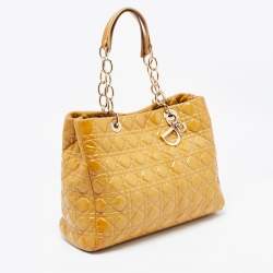 Pre Owned Dior Yellow Cannage Patent Leather Large Soft Lady Dior Shopping Tote