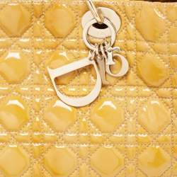 Pre Owned Dior Yellow Cannage Patent Leather Large Soft Lady Dior Shopping Tote