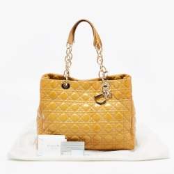 Pre Owned Dior Yellow Cannage Patent Leather Large Soft Lady Dior Shopping Tote