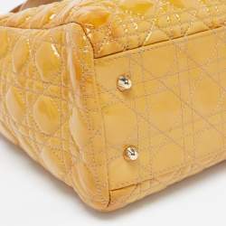 Pre Owned Dior Yellow Cannage Patent Leather Large Soft Lady Dior Shopping Tote