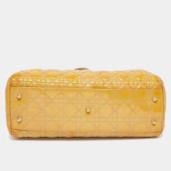 Pre Owned Dior Yellow Cannage Patent Leather Large Soft Lady Dior Shopping Tote