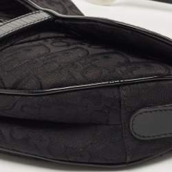 Pre Owned Dior Black Oblique Canvas and Patent Leather Saddle Bag